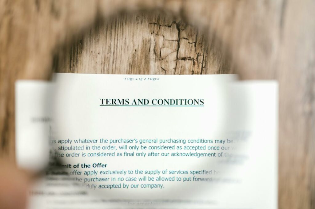 Sample terms and conditions