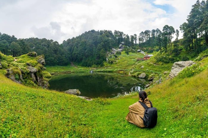 Solo women backpacker at Jalori Pass